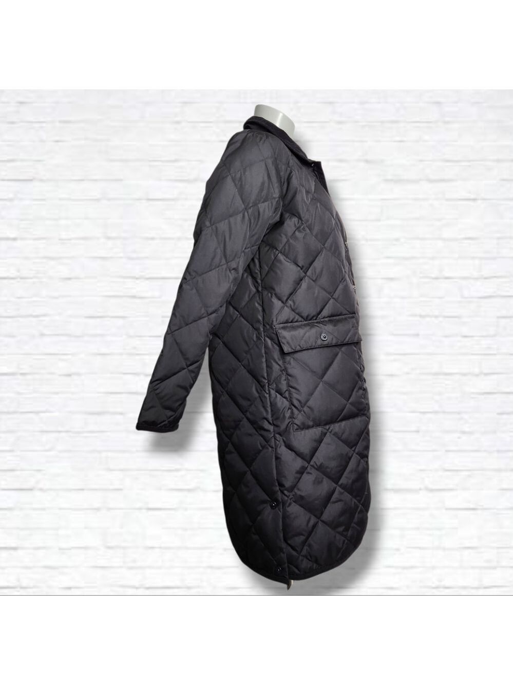 TAION City Chore Coat Black Quilted Piping Collar Long Down Coat Size S BNWT - Picture 5 of 16